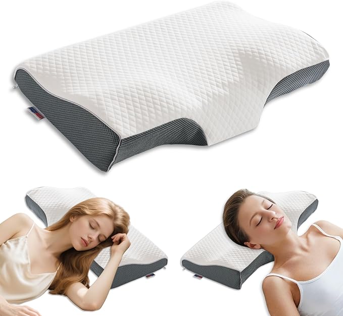 Sleep Apnea Pillow with Neck Pain & Snoring Relief -Orthopedic Cervical Pillow, Ergonomic Contour Memory Foam for Side, Back,Stomach Sleepers, Medium Firm Support (Large)