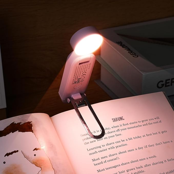 VAVOFO USB Rechargeable Book Light, Blue Light Blocking, Amber Light Clip On Bookmark Shaped Reading Light, Eye Care 6 LEDs Book Light for Bookworms Reading in Bed with 9 Lighting Modes (Pink Purple)