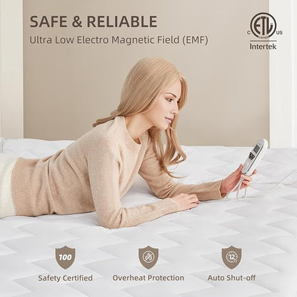 Bwarm Premium Multi-Zone Heated Mattress Pad Cal King, Dual Control 72" x 84", 9 Heat Settings, 1-12 Hours Auto Off, Individual Body & Feet Settings, Removable Comfort Layer, Machine Washable