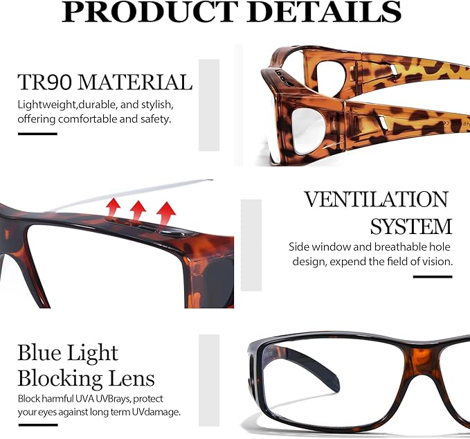 LVIOE Fit Over Blue Light Blocking Glasses and Computer Eyewear- Wear Over Prescription Glasses/Reading Glasses/RX Glasses