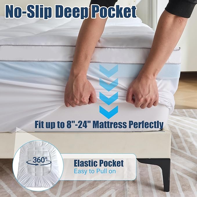 3.5 lnch Dual Layer Mattress Topper King Size, 1.5 Inch Cooling Gel Memory Foam and 2 Inch Soft Pillow Top Mattress Pad Cover for Back Pain, with Elastic Deep Pocket