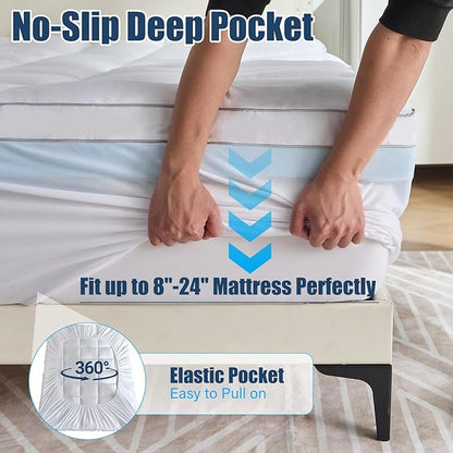 3.5 lnch Dual Layer Mattress Topper King Size, 1.5 Inch Cooling Gel Memory Foam and 2 Inch Soft Pillow Top Mattress Pad Cover for Back Pain, with Elastic Deep Pocket