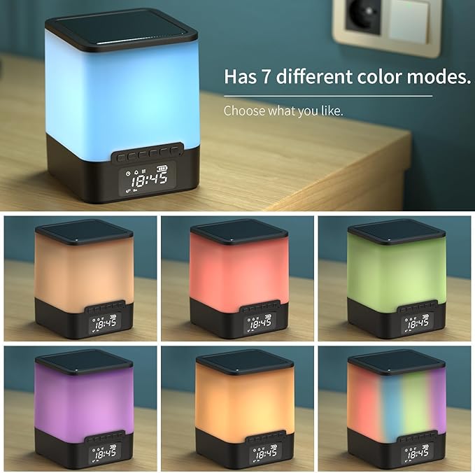 winshine Alarm Clock for Bedroom, RGB Night Light Bluetooth Speaker with Music Rhythms, Wake-up Alarm Clock with Sound and Light, 12 or 24 Hr AutoOff Touch Control, Gift for Teens Girls or Boys, Black