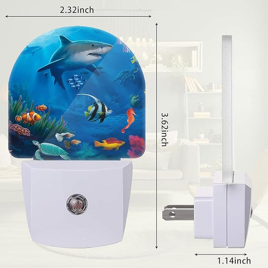 Summer Shark Night Light,Turtle Fish Nightlight Plug into Wall with Dusk to Dawn Sensor, LED Lamp Energy Saving Lights for Men Women Boys Girls,Lamp for Bedroom Bathroom Hallway