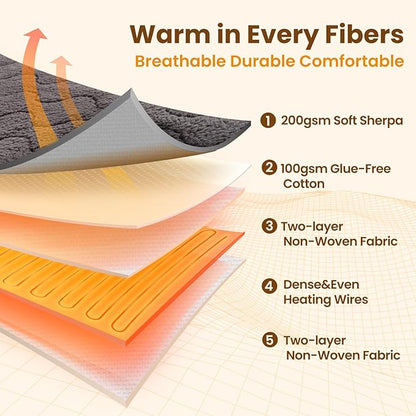 Bearhug Electric Heated Mattress Pads Full Size 54”×75” Sherpa Bed Warmer with 21” Deep Pocket 10 Heat Settings 12-Hour Timer Machine Washable Gray