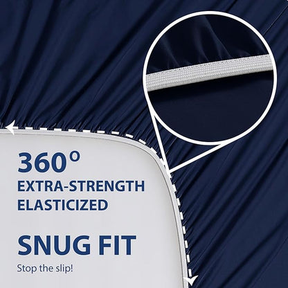 Cathay Home King Fitted Sheet - Double Brushed Ultra Soft – Wrinkle & Fade Resistant - 14" Standard Pocket Fitted Sheet Only - Good Fit for 12"-16" Deep Mattress (King, Navy)