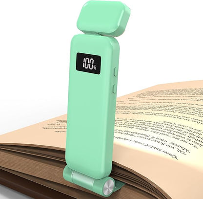 Rechargeable Clip-On Book Light with Battery Indicator - 9 Modes (3 Color × 3 Brightness), USB-C Fast Charge, Ultralight 1.6 oz & 0.49" Slim, Bed Reading Lamp Stocking Stuffer for Book Lovers, Green