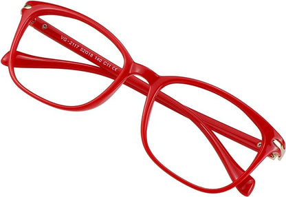 VisionGlobal Blue Light Blocking Glasses for Women, Anti Eyestrain, Computer Reading, TV Glasses, Stylish Square Frame, Anti Glare(Red,+1.75 Magnification)