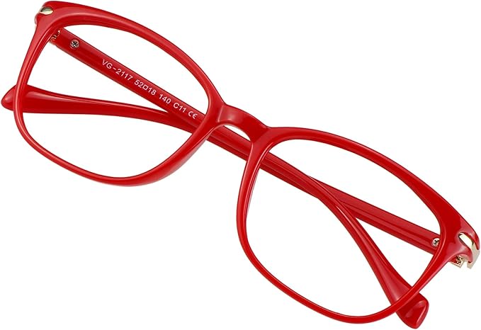 VisionGlobal Blue Light Blocking Glasses for Women, Anti Eyestrain, Computer Reading, TV Glasses, Stylish Square Frame, Anti Glare(Red,+5.50 Magnification)