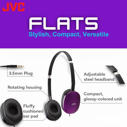 JVC Flats On-Ear Wired Headphones - Flat Foldable Design - 30mm Driver for Powerful Sound - Soft Ear-Pads for Comfort – Steel Headband - Lightweight & Portable - PC/Laptop/Gaming - 3.5mm Slim Plug
