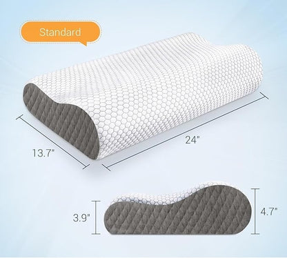 CloudBliss Memory Foam Pillow, Ergonomic Neck Contour Cervical Pillow for Back and Shoulder Pain, Orthopedic Pillow for Neck Pain Relief, for Sleeping Side, Back, Stomach Sleepers - Grey, Standard