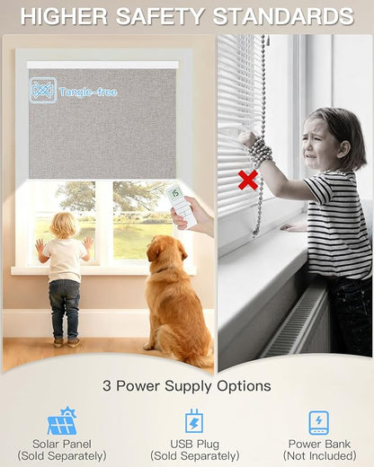 Motorized Roller Shade with Remote Control, Blackout Electric Shade for Windows Compatible with Alexa Google via Hub, Rechargeable Smart Window Blind Customized Size (Fabric Wheat)