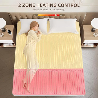 Multizone Waterproof Heated Mattress Pad, Individual Body & Feet Electric Mattress Bed Warmer 9 Heat Settings, 1-12 Hours Auto Off, Deep Pocket, Fast Heating, Machine Washable, Full, 54" x 75"