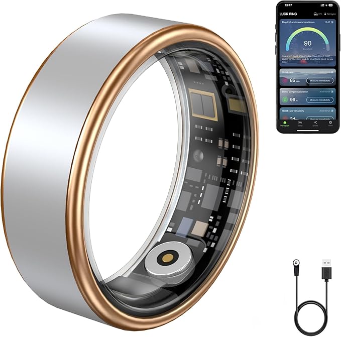 Smart Ring for Women & Men - IP68 Waterproof Fitness Tracker with Long Lasting Batteries, 28-Language App, Sleep/Step/Heart Rate Monitor, Compatible with iOS & Android (Silver, 9)