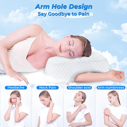 SAHEYER Side Sleeper Pillow with Arm Hole, Upgraded Shoulder Relief System for Neck Pain, Multi-Angle Memory Foam Pillow for Adults Side, Back and Stomach Sleeper Pressure-Free Sleep(White)