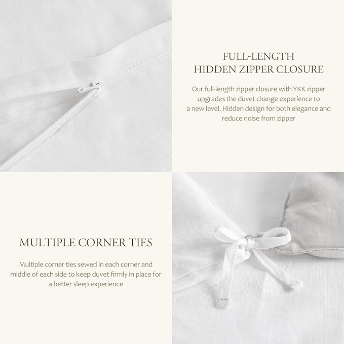 DAPU 100% Linen Duvet Cover Twin 2PCs, Pure Natural French Flax Linen Duvet Cover King 68"x90" with Multiple Corner Ties and Zipper Closure, Soft Breathable Durable for Hot Sleepers (White, Twin)