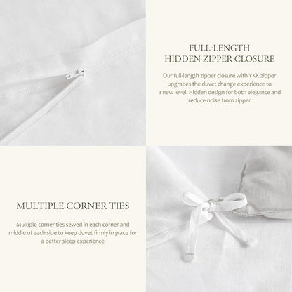 DAPU 100% Linen Duvet Cover Twin 2PCs, Pure Natural French Flax Linen Duvet Cover King 68"x90" with Multiple Corner Ties and Zipper Closure, Soft Breathable Durable for Hot Sleepers (White, Twin)