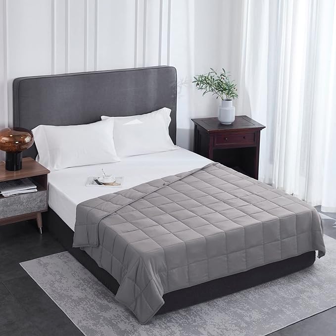 L'AGRATY Weighted Blanket - 60"x80" 17lbs Cooling Breathable Heavy Blanket Microfiber Material with Glass Beads for Adult All-Season Summer Fall Winter Soft Thick Comfort