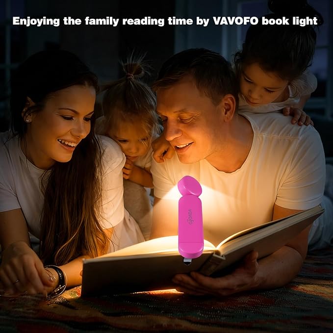 VAVOFO USB Rechargeable Book Light, Blue Light Blocking, Amber Light Clip On Bookmark Shaped Reading Light, Eye Care 6 LEDs Book Light for Bookworms Reading in Bed with 9 Lighting Modes (Rose)