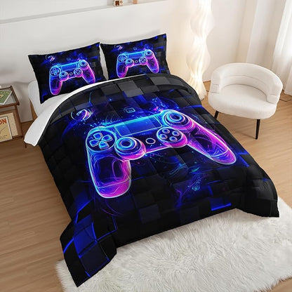 3 Pieces Bed in a Bag for Boys Bedding Sets Queen Size,Game Controller Comforter Sets for Boys Kids,Gaming Comforter Set for Teens Room Decor,Honeycomb Geometric Bedding with 2 Pillowcases.