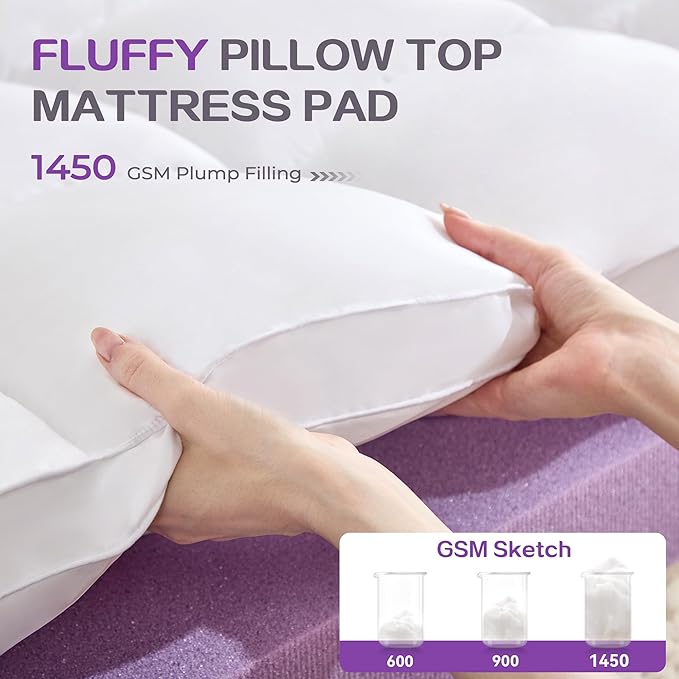 SINWEEK Dual Layer 5 Inch Memory Foam Mattress Topper King Size, 3 Inch Gel Memory Foam Plus 2 Inch 1450 GSM Down Alternative Quilted Pillow Top Mattress Pad Cover, White