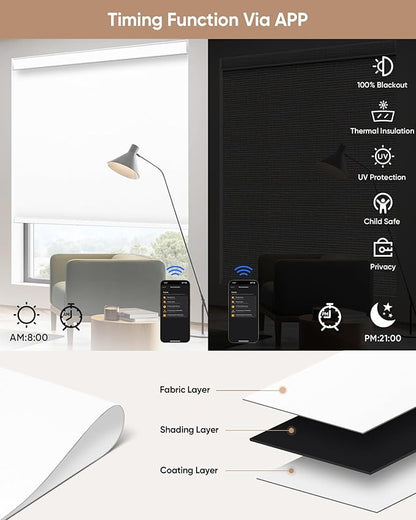 Kincmo Motorized Blinds with Remote,100% Blackout Motorized Roller Shades Work with Apple Homekit,Alexa,Google, Custom Electric Blinds with App,Voice Control (Vinyl White)