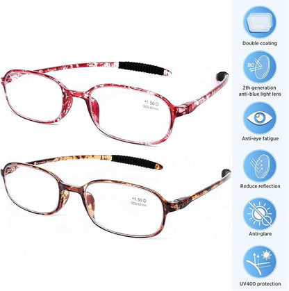 AQWANO 2 Pack Blue Light Blocking Computer Reading Glasses UV Protection Flexible TR90 Frame Lightweight Readers Glasses for Women Men +1.5