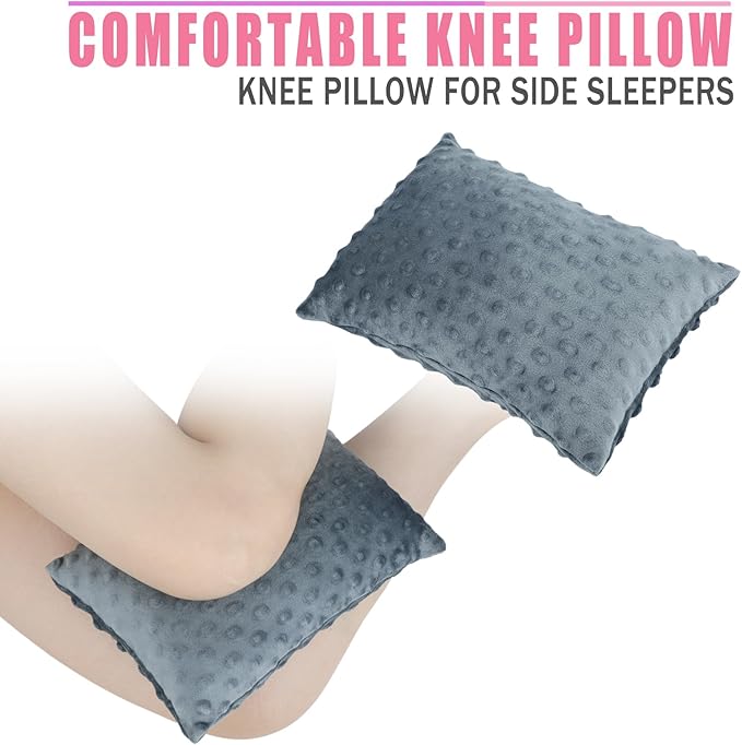 2 Pcs Soft Knee Pillow for Side Sleepers, Pressure Pillows Between Legs 11"x7" Small Knee Pillow Joints Cushion for Sleeping Hip and Back Pain, Minky Dot Dark Gray