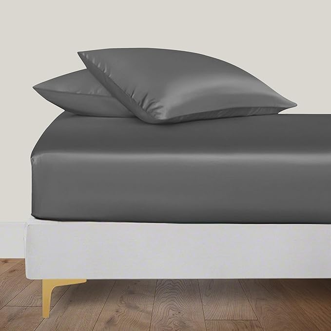 LINENWALAS Fitted Sheet Only Viscose Derived from Bamboo, Bottom Sheet for Full Size Bed – 16” Deep Pocket, All Around Snug Fit – Cooling, Breathable, Soft, Hypoallergenic (Charcoal Grey, Full)