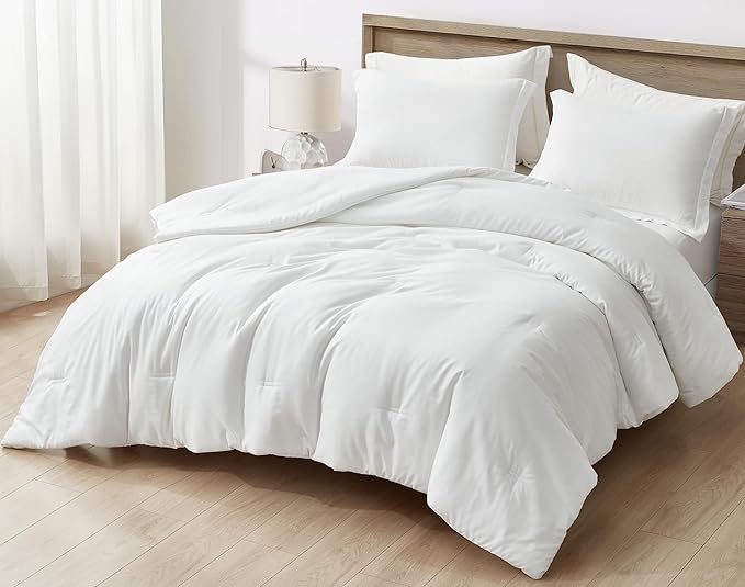 Chezmoi Collection Cliff 3-Piece Lightweight Cooling Comforter Set, King - Rayon Derived from Bamboo & Polyester Blended, Soft Breathable Bedding for Hot Sleepers, White