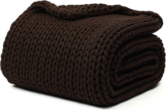YnM Cotton Weighted Blanket, Handmade Chunky Knitted Design, Soft and Cozy, Temperature Regulating and Breathable, Machine Washable Throw for Sleep or Home Decor (Chocolate Brown, 43x50 Inch, 10lbs)