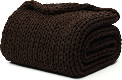 YnM Cotton Weighted Blanket, Handmade Chunky Knitted Design, Soft and Cozy, Temperature Regulating and Breathable, Machine Washable Throw for Sleep or Home Decor (Chocolate Brown, 60x80 Inch, 25lbs)