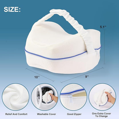 Knee and Leg Memory Foam Pillow for Side Sleepers, Ergonomic Support for Back, HIPS, Knees, Joints, Nerves and Muscle Discomfort Relief (White with Strap)