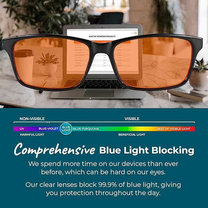 100% Blue Light Blocking Glasses - Better Sleep Anti Eye Strain Protection - Computer Gaming Women Men