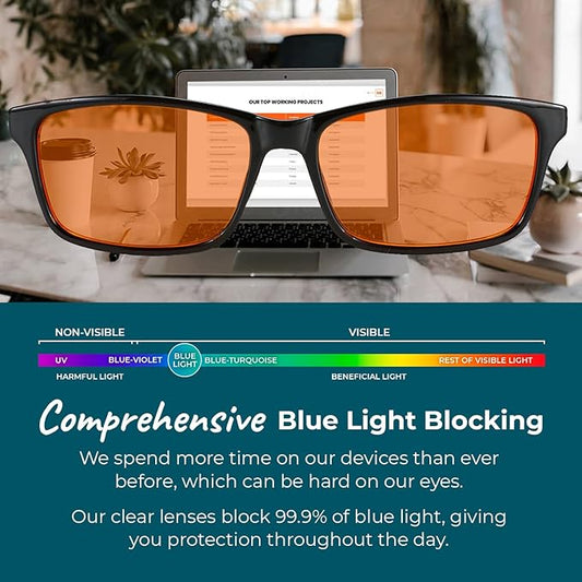 100% Blue Light Blocking Glasses - Better Sleep Anti Eye Strain Protection - Computer Gaming Women Men