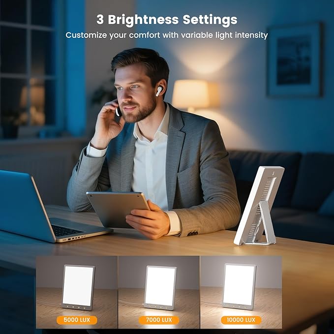 10000 Lux Light Therapy Lamp - Full Spectrum Therapy Light, 3 Color Temperature & Wall Mount Therapy Lamp, Portable Daylight Lamp for Home & Office, Memory Function & Touch Control (Wired Only).