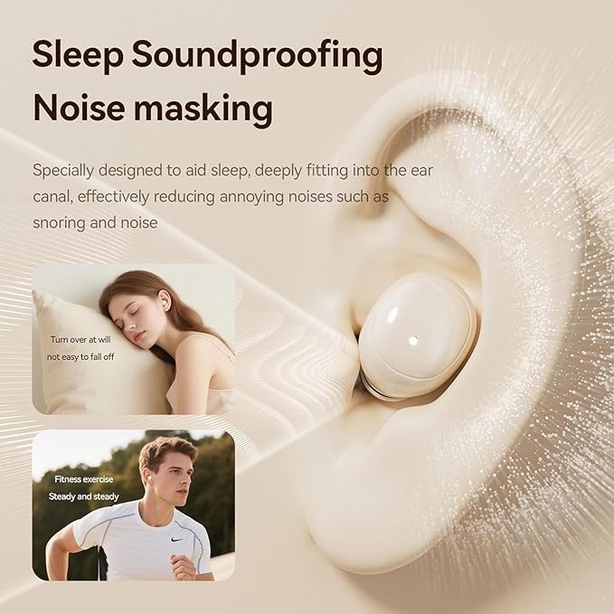 Flat Sleep Earbuds, Mini Invisible Discreet Wireless Earbuds for Side Sleepers, Tiny in-Ear Headphones for Sleeping with Small Ear Canals (White)