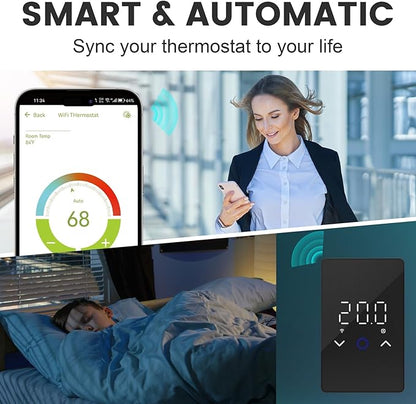 MAXKOSKO 1PC WiFi Smart Thermostat for Electric Floor Warming System with Touchscreen LED Display 120V/240V, Easy Connection & Energy Saving Home Programmable Thermostat Black