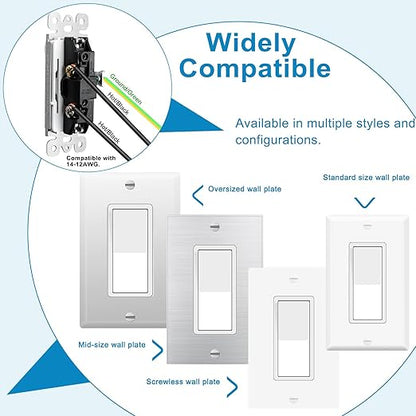 Greencycle Single Pole Rocker Light Switch,Paddle Light Switch 15 Amp,Sp Switches White,120V-277V AC,On/Off Wall Switches, Residential/Commercial Grade,Home & Office,UL/CUL,2PK