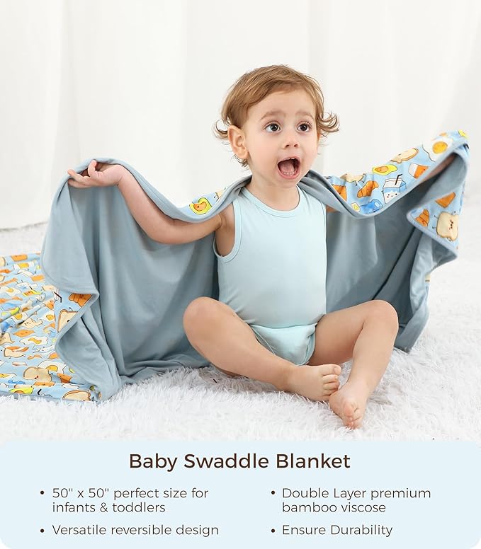 Premium Baby Blankets, Soft Viscose from Bamboo Blanket for Boys and Girls, Nursery Crib Bedding Quilt for Newborn and Toddler, Cooling for Hot Sleepers, 50'' x 50'' Blue Breakfast