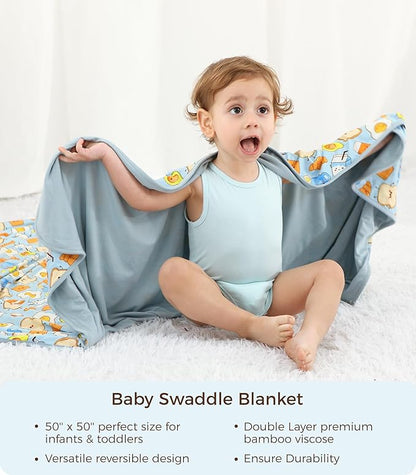 Premium Baby Blankets, Soft Viscose from Bamboo Blanket for Boys and Girls, Nursery Crib Bedding Quilt for Newborn and Toddler, Cooling for Hot Sleepers, 50'' x 50'' Blue Breakfast