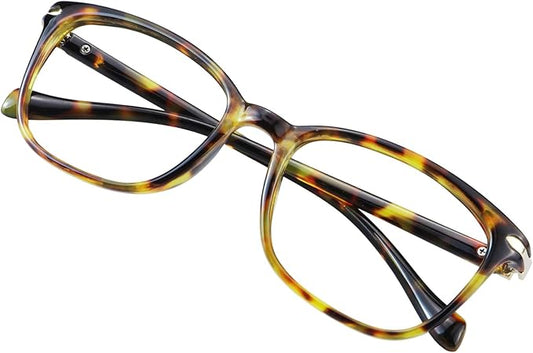 VisionGlobal Blue Light Blocking Glasses for Women, Anti Eyestrain, Computer Reading, TV Glasses, Stylish Square Frame, Anti Glare(Brown Tortoise,+0.75 Magnification)