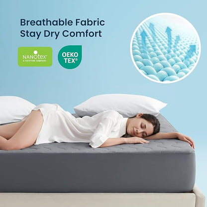 Sleep Zone Cooling Mattress Protector King, Waterproof Bedding Pad for Hot Sleepers, Soft & Breathable Mattress Topper, Deep Pocket Mattress Cover，Hotel Quality (Dark Gray，King)