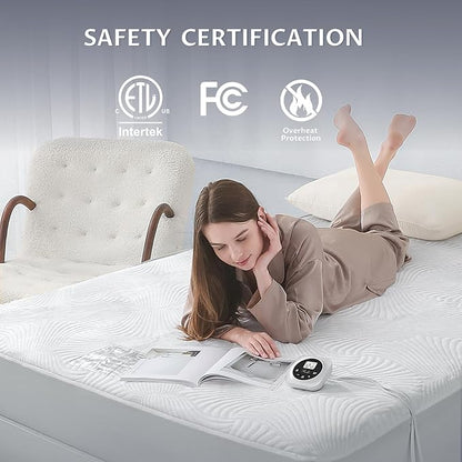 Full Size Electric Heated Mattress Pad - Bed Warmer with Memory & Preheat Functions, 12 Heat Settings Single Control for 1-12 Hours Auto Off, Lighted Button