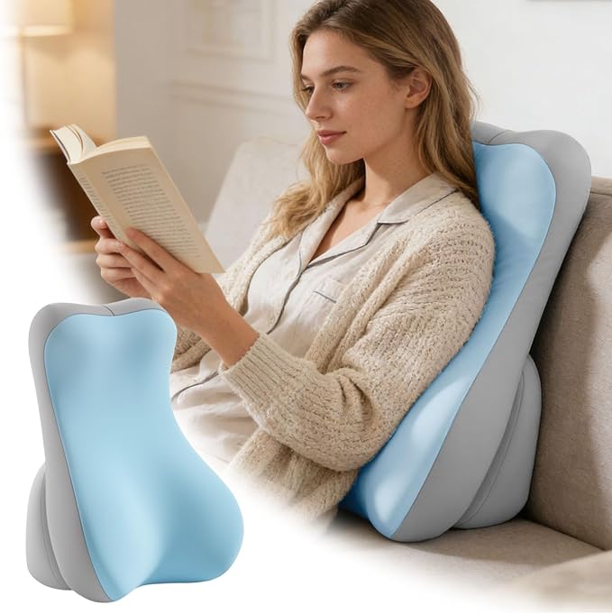 Ergonomic Reading & Back Pillow with S-Curve Design | Adjustable Memory Foam Support for Bed, Sofa & Floor | Ideal for Reading, Nursing, Meditation & headboard Pillow (Blue) (Blue)