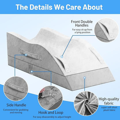 Double Leg Elevation Pillows, Wedge Pillow for After Surgery, Memory Foam Support Adjustable, Comfort Care for Back Knee Hip Ankles Pain, Knee Pillow for Sleeping Blood Circulation Light Grey & White