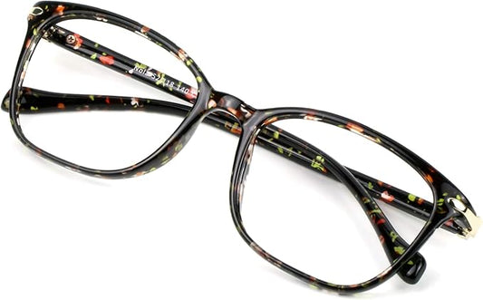VisionGlobal Blue Light Blocking Glasses for Women, Anti Eyestrain, Computer Reading, TV Glasses, Stylish Square Frame, Anti Glare(Floral,+6.00 Magnification)