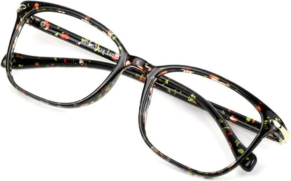 VisionGlobal Blue Light Blocking Glasses for Women, Anti Eyestrain, Computer Reading, TV Glasses, Stylish Square Frame, Anti Glare(Floral,+4.00 Magnification)