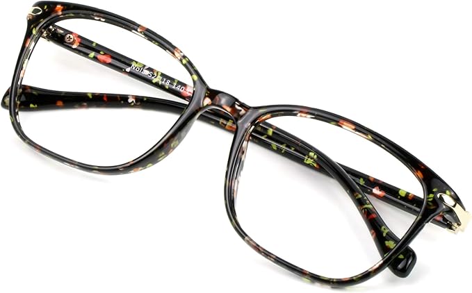 VisionGlobal Blue Light Blocking Glasses for Women, Anti Eyestrain, Computer Reading, TV Glasses, Stylish Square Frame, Anti Glare(Floral,+1.75 Magnification)