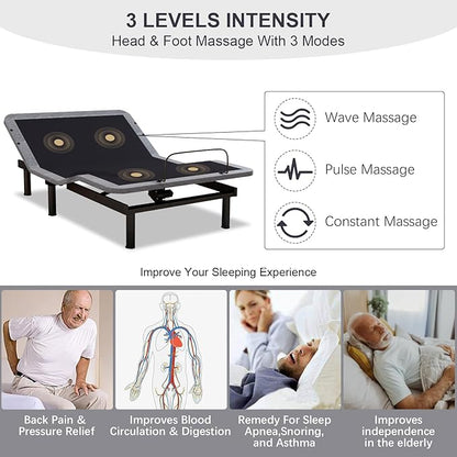 Vipbear Full Adjustable Bed Frame with Mattress, 14 Inch Grey Gel Memory Foam Firm Mattress in Box, Adjustable Bed Base with Separate Head/Foot Lift, Updated Electric Beds with USB,Wireless Remote